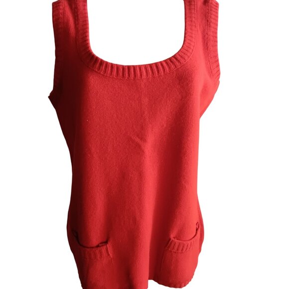 Vintage Women's Tank Sweater Medium 1970's JC PENNEY Cherry Red Pockets Disco - Picture 1 of 5